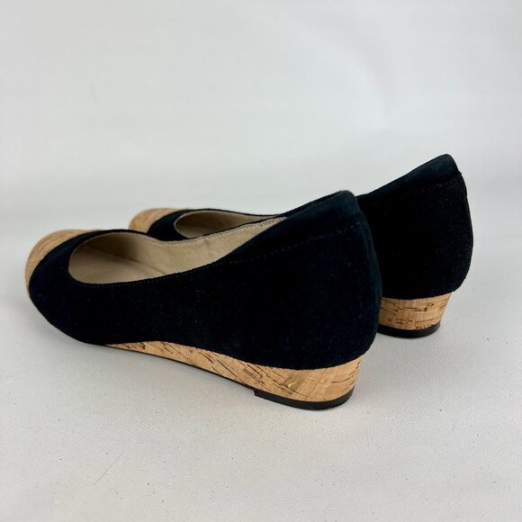 Donald J Pliner Womens Julie Black Suede Ballet Flat Cork Toe Low Wedge size 6.5 - Picture 7 of 15